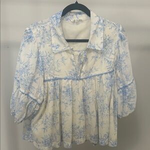 Chic Blue Floral Women's Blouse